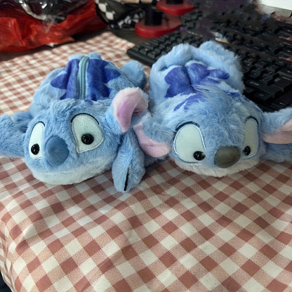 Cute Stitch Plush Pen Bag - Large Capacity Anime Stationery Organizer, Makeup Bag, Desk Holder, Soft Blue Stitch Design with Bow Tie, Perfect Gift for Office or Home, Pen Holder