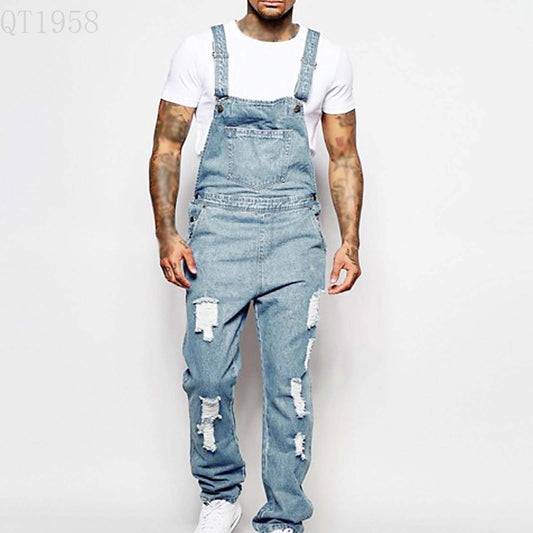 Fashionable men's sling style denim overalls