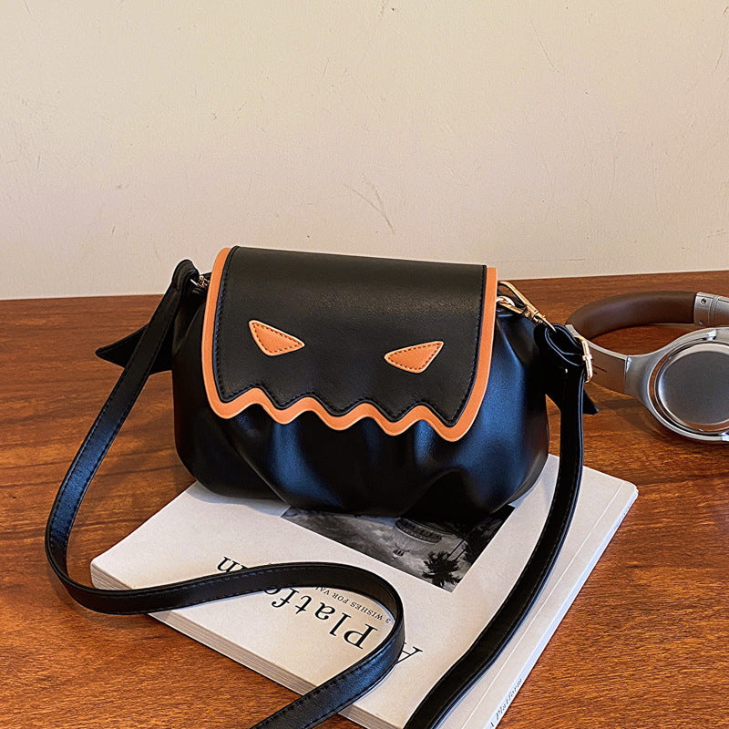 Funny Halloween Pumpkin Design Crossbody Bag, Small Wings Shoulder Bag, Creative Personalized Women's Handbag