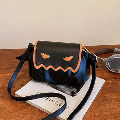 Funny Halloween Pumpkin Design Crossbody Bag, Small Wings Shoulder Bag, Creative Personalized Women's Handbag