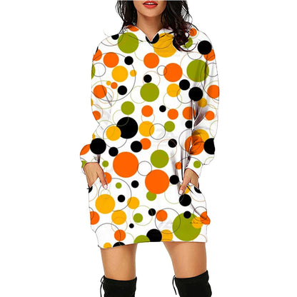 Halloween Printed Long Sleeve Hoodie with Pockets, Women's Long Sleeve Outfit