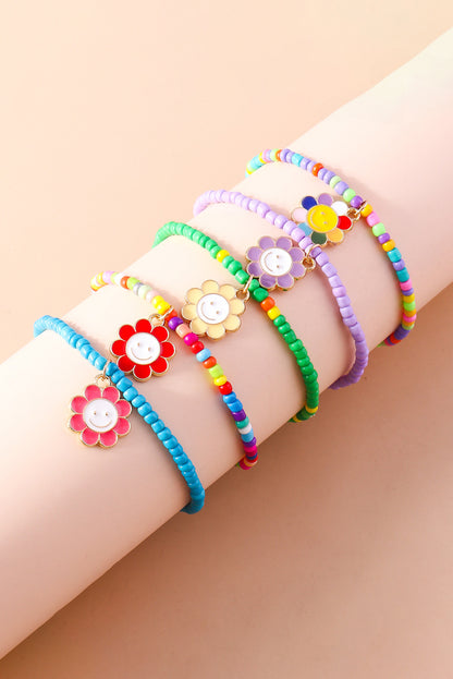 5 Piece Light Blue Smiling Flower Charm Bracelet Set
