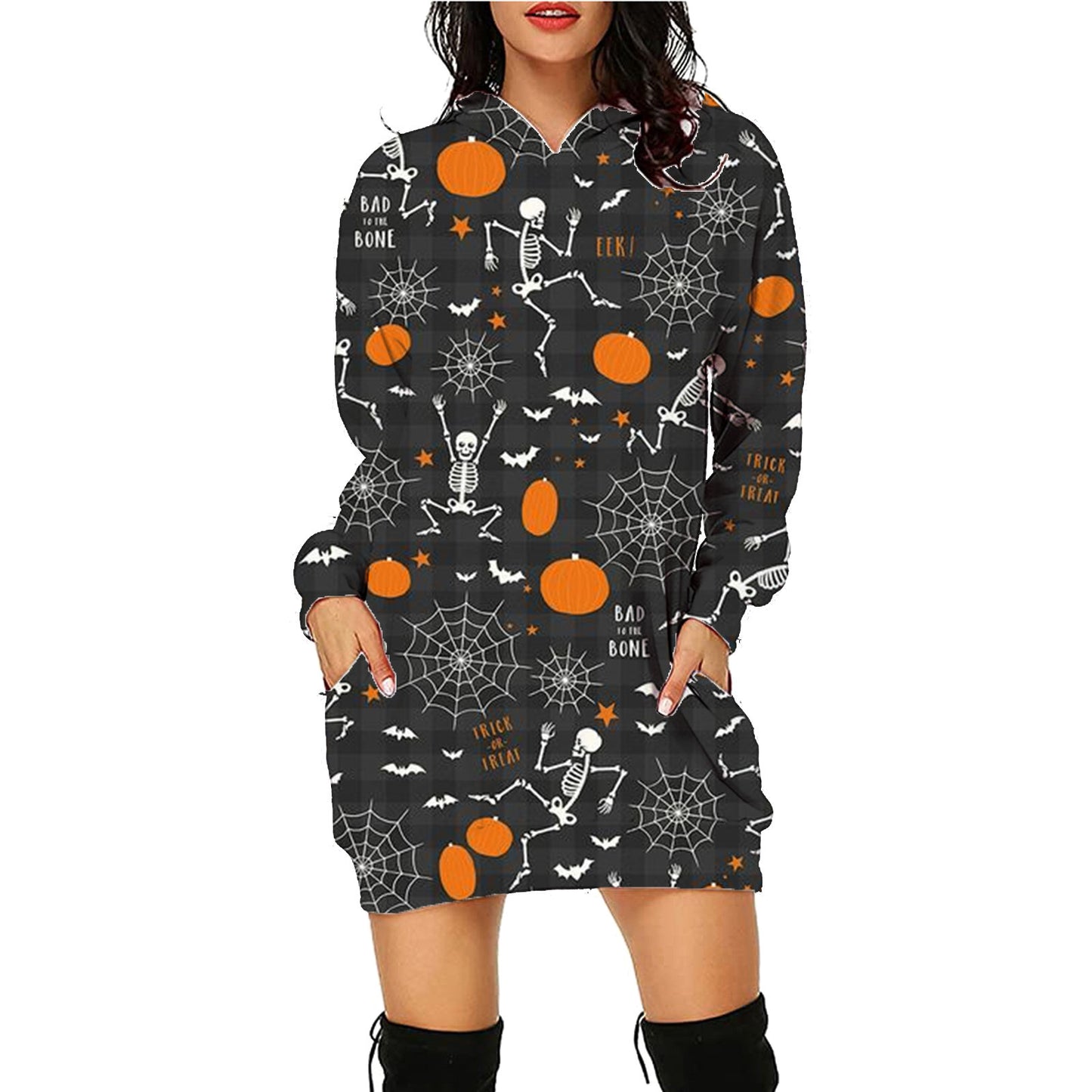 Halloween Printed Long Sleeve Hoodie with Pockets, Women's Long Sleeve Outfit