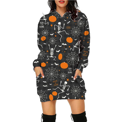 Halloween Printed Long Sleeve Hoodie with Pockets, Women's Long Sleeve Outfit