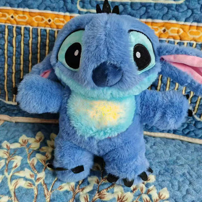 Kawaii Stitch 30cm Plush Doll – Baby Sleeping Companion with Soothing Musical Sound, Light-Up Airbag, Breathing Toy and Ideal Gift.
