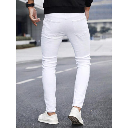 Men's solid color straight leg jeans with cuff, casual and comfortable, slim fit