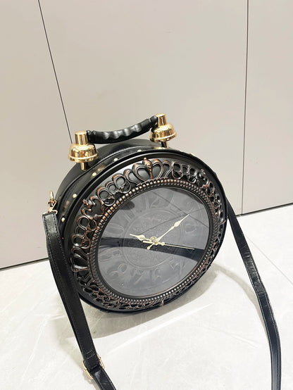 Luxury Designer Handbags and Suitcases Shoulder Bags Funny Clock Shaped Bag Funny Women's Round Bag Women's Faux Leather Handbag