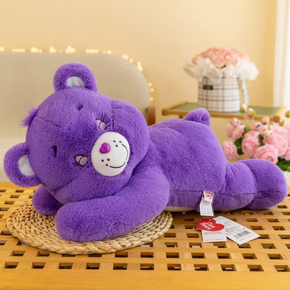 Genuine Care Bear 50/70 cm, lying down, with rainbow teddy bear. Can be used as a pillow or doll. Ideal birthday gift for children.