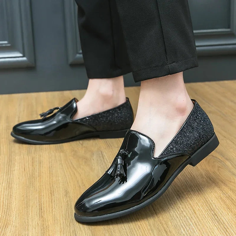 High quality luxury gold men's loafers thick sole fashion leather nightclub shoes formal business shoes plus size