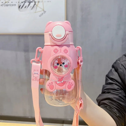 660ml Portable Water Bottle with Animal Design, Leakproof, Straw, Child Safety Lock, Outdoor Camping, Travel, Drinking Jug