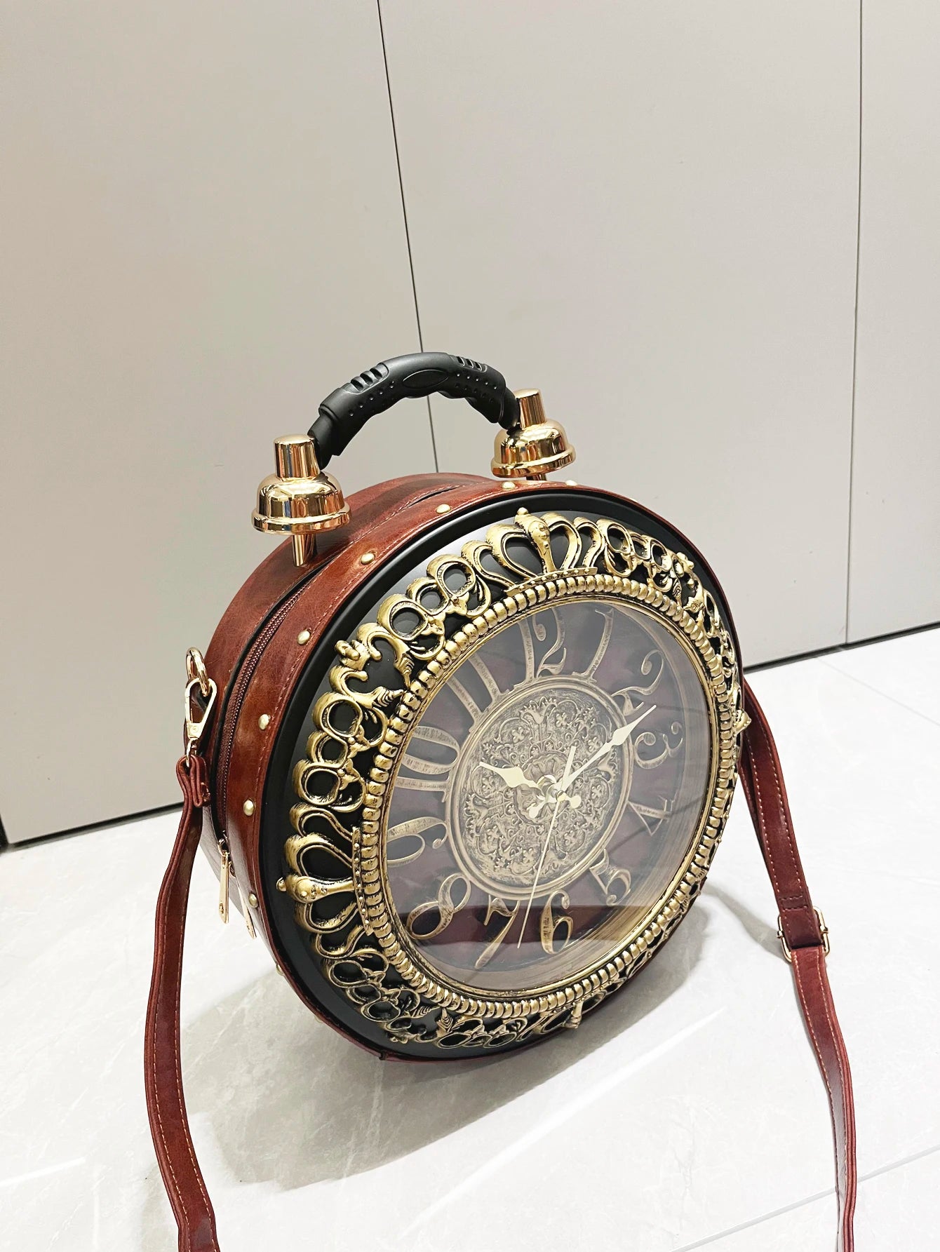 Luxury Designer Handbags and Suitcases Shoulder Bags Funny Clock Shaped Bag Funny Women's Round Bag Women's Faux Leather Handbag