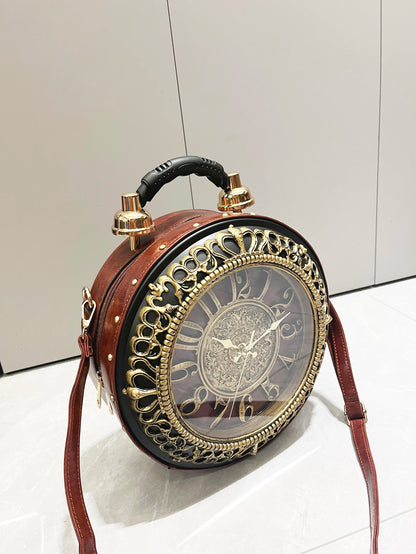 Luxury Designer Handbags and Suitcases Shoulder Bags Funny Clock Shaped Bag Funny Women's Round Bag Women's Faux Leather Handbag