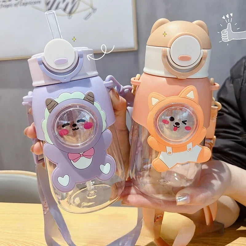 660ml Portable Water Bottle with Animal Design, Leakproof, Straw, Child Safety Lock, Outdoor Camping, Travel, Drinking Jug