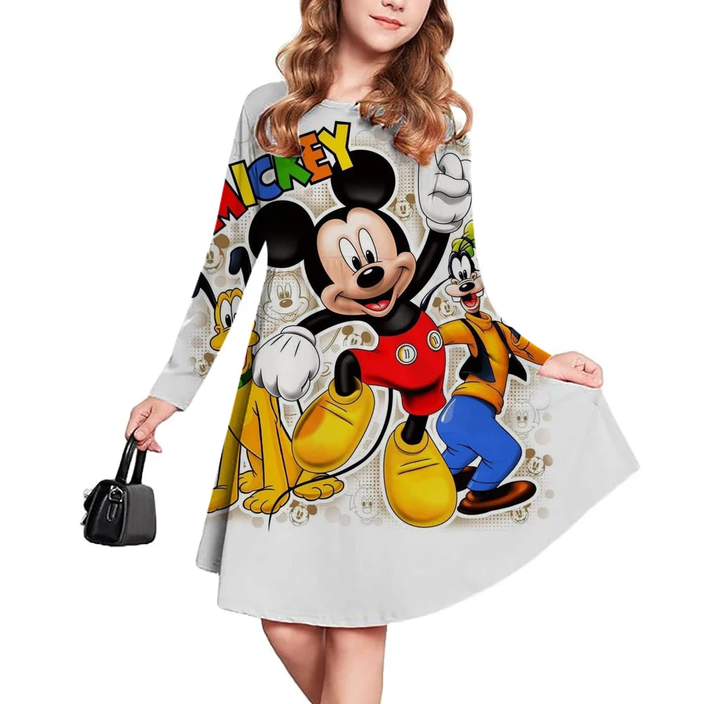 New Disney Mickey Mouse Children's Clothing Short Sleeve Dress for Girls 3-14 Years Old Children's Performance Clothes