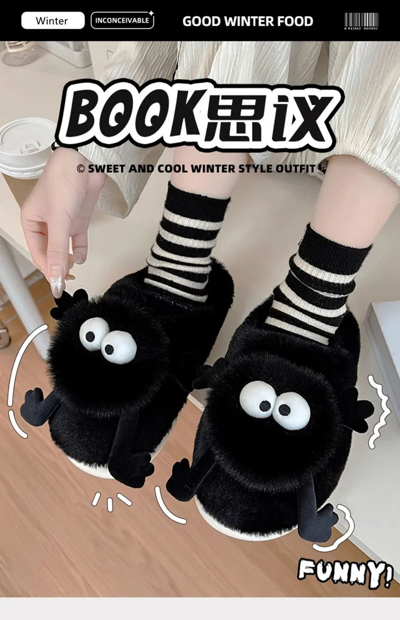 New Women's Funny Slippers, Soft Sole Plush Shoes, Cotton Home Shoes, Cute Cartoon Women's Slippers for Girls, Furry Slippers