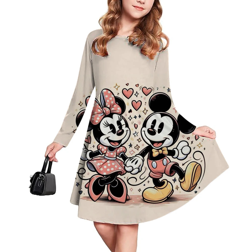 New Disney Mickey Mouse Children's Clothing Short Sleeve Dress for Girls 3-14 Years Old Children's Performance Clothes