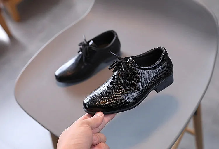 Men's leather shoes, black and white, versatile, children's, for school performance, casual, fashion, lace-up, children's formal shoes