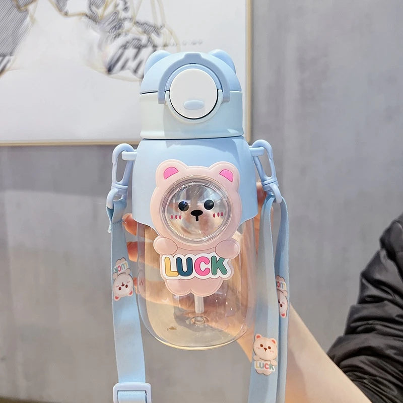 660ml Portable Water Bottle with Animal Design, Leakproof, Straw, Child Safety Lock, Outdoor Camping, Travel, Drinking Jug