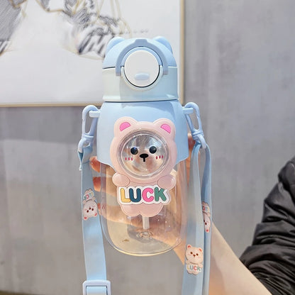 660ml Portable Water Bottle with Animal Design, Leakproof, Straw, Child Safety Lock, Outdoor Camping, Travel, Drinking Jug