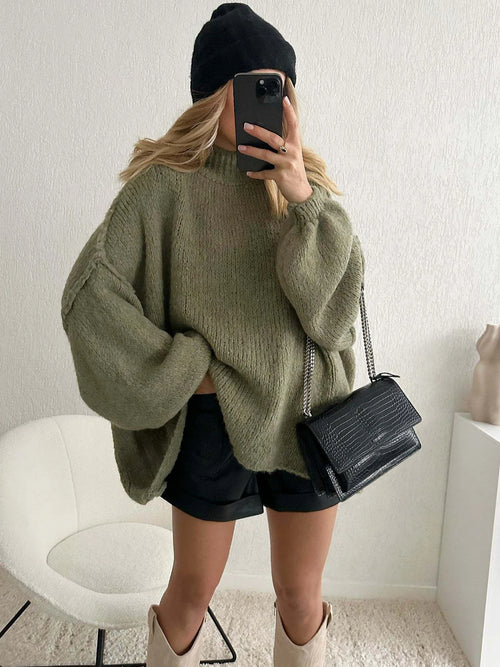 New Autumn/Winter Women's Sweater Solid Color Turtleneck Casual Commuter Style Loose Knitted Sweater Simple and Versatile Sweater