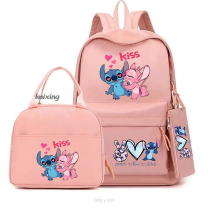 Lilo and Stitch Backpack Set of 3, Lunch Bag, Pencil Case, Teens, Women, Men, School, Students, Backpack, Cartoon, School Backpack