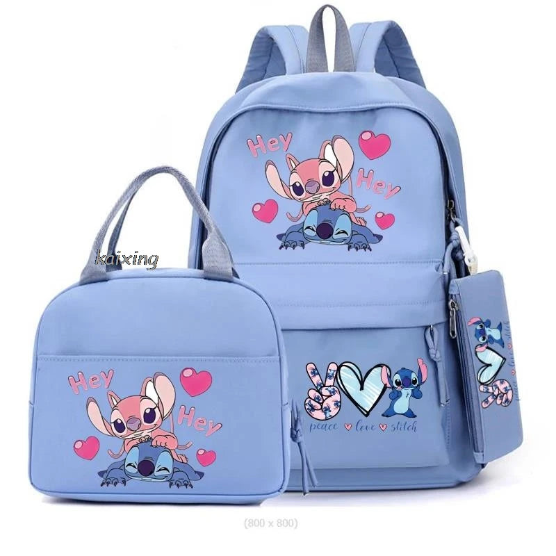 Lilo and Stitch Backpack Set of 3, Lunch Bag, Pencil Case, Teens, Women, Men, School, Students, Backpack, Cartoon, School Backpack