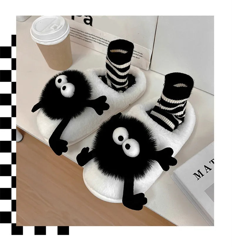 New Women's Funny Slippers, Soft Sole Plush Shoes, Cotton Home Shoes, Cute Cartoon Women's Slippers for Girls, Furry Slippers