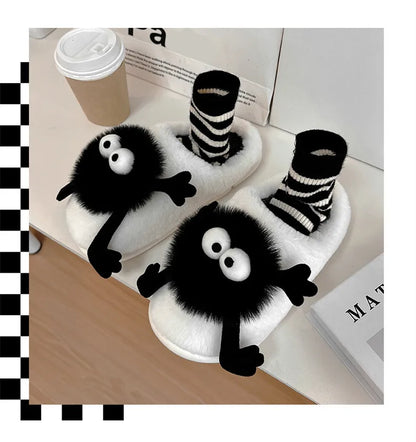 New Women's Funny Slippers, Soft Sole Plush Shoes, Cotton Home Shoes, Cute Cartoon Women's Slippers for Girls, Furry Slippers