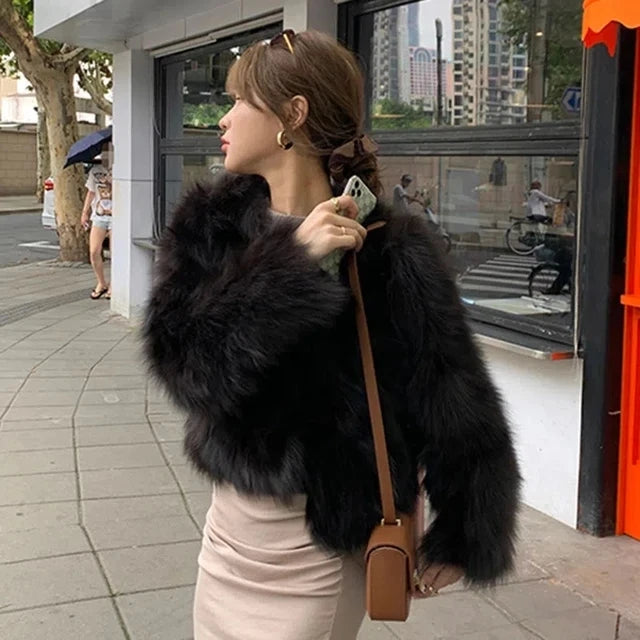 Women's Faux Fur Coat, New Fashion Casual Clothing 2025, Imitation Fox Fur, Loose Comfortable Winter Short Coat for Women