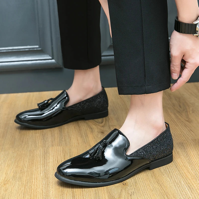High quality luxury gold men's loafers thick sole fashion leather nightclub shoes formal business shoes plus size