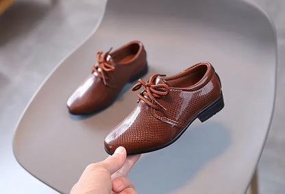 Men's leather shoes, black and white, versatile, children's, for school performance, casual, fashion, lace-up, children's formal shoes