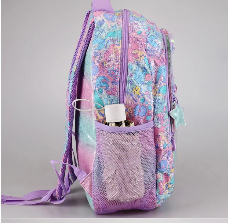 Disney Mermaid Ariel Backpack Cartoon Student Zipper Ultra Light Decompression Large Capacity Backpack