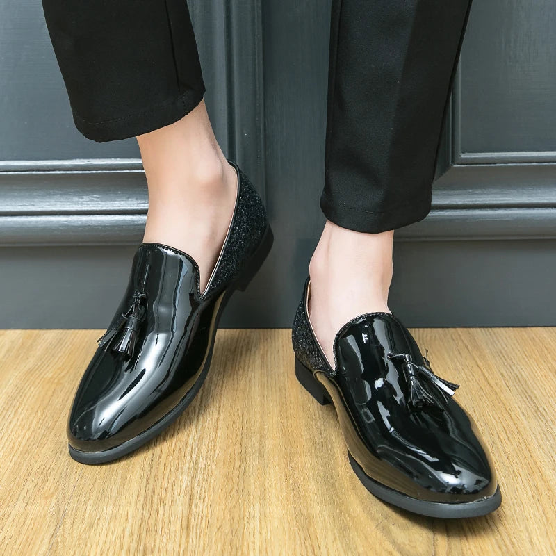 High quality luxury gold men's loafers thick sole fashion leather nightclub shoes formal business shoes plus size