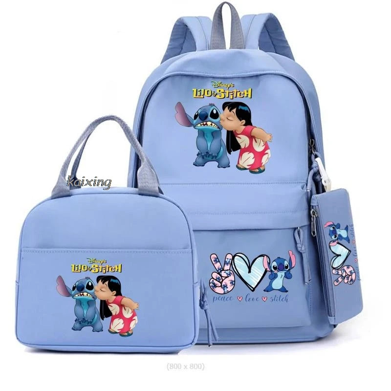 Lilo and Stitch Backpack Set of 3, Lunch Bag, Pencil Case, Teens, Women, Men, School, Students, Backpack, Cartoon, School Backpack