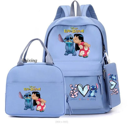 Lilo and Stitch Backpack Set of 3, Lunch Bag, Pencil Case, Teens, Women, Men, School, Students, Backpack, Cartoon, School Backpack