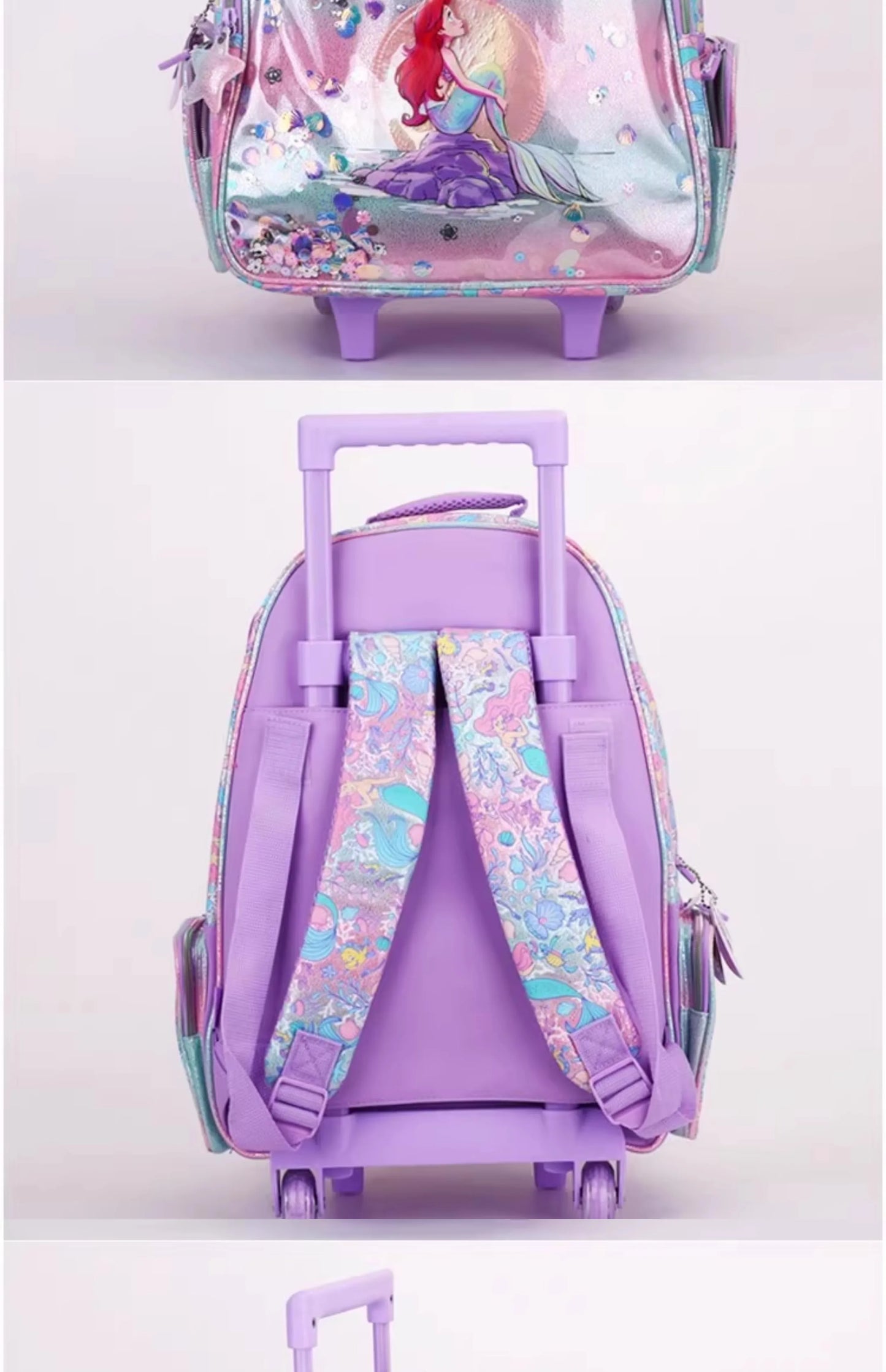 Disney Mermaid Ariel Backpack Cartoon Student Zipper Ultra Light Decompression Large Capacity Backpack