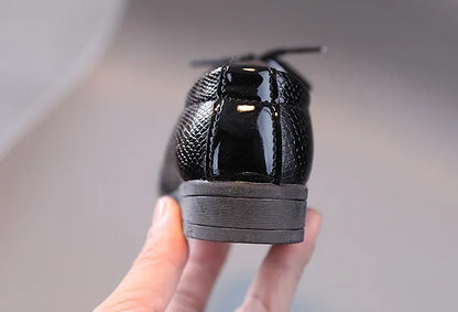 Men's leather shoes, black and white, versatile, children's, for school performance, casual, fashion, lace-up, children's formal shoes