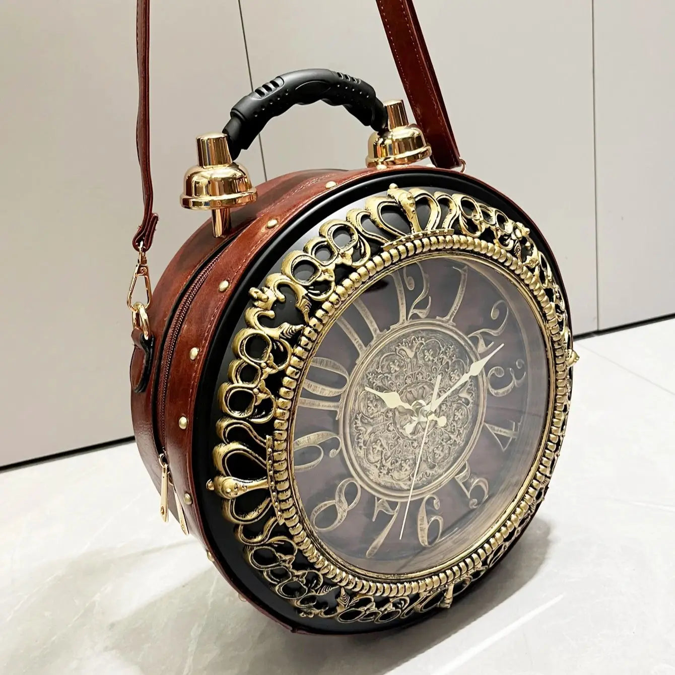 Luxury Designer Handbags and Suitcases Shoulder Bags Funny Clock Shaped Bag Funny Women's Round Bag Women's Faux Leather Handbag