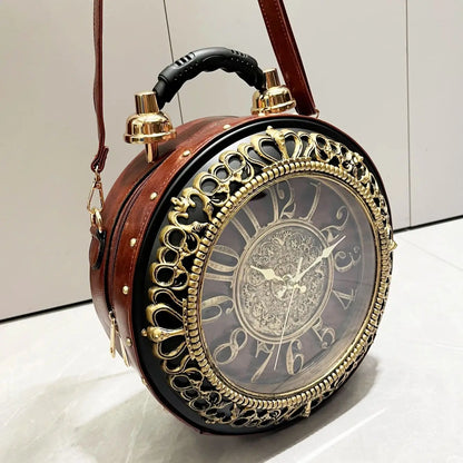 Luxury Designer Handbags and Suitcases Shoulder Bags Funny Clock Shaped Bag Funny Women's Round Bag Women's Faux Leather Handbag