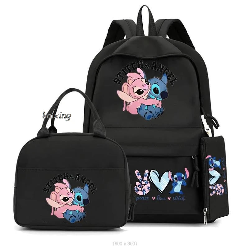 Lilo and Stitch Backpack Set of 3, Lunch Bag, Pencil Case, Teens, Women, Men, School, Students, Backpack, Cartoon, School Backpack