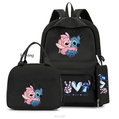Lilo and Stitch Backpack Set of 3, Lunch Bag, Pencil Case, Teens, Women, Men, School, Students, Backpack, Cartoon, School Backpack