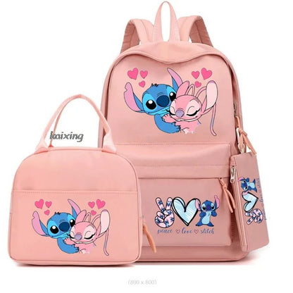 Lilo and Stitch Backpack Set of 3, Lunch Bag, Pencil Case, Teens, Women, Men, School, Students, Backpack, Cartoon, School Backpack