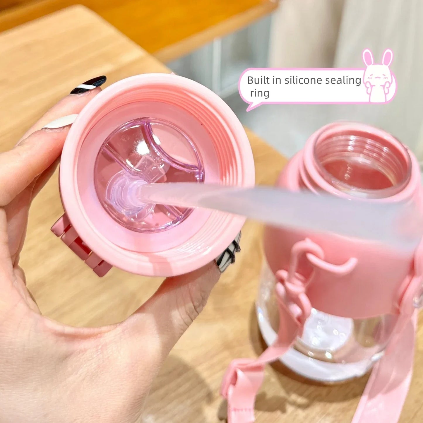 660ml Portable Water Bottle with Animal Design, Leakproof, Straw, Child Safety Lock, Outdoor Camping, Travel, Drinking Jug