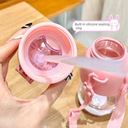 660ml Portable Water Bottle with Animal Design, Leakproof, Straw, Child Safety Lock, Outdoor Camping, Travel, Drinking Jug