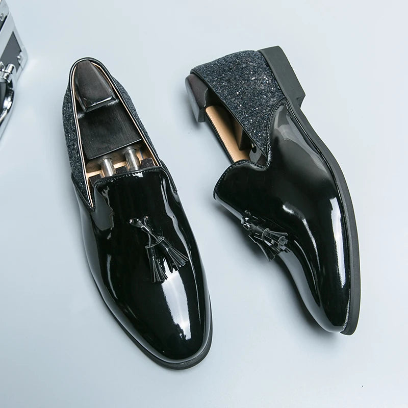 High quality luxury gold men's loafers thick sole fashion leather nightclub shoes formal business shoes plus size