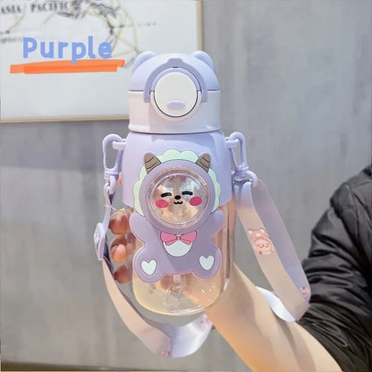 660ml Portable Water Bottle with Animal Design, Leakproof, Straw, Child Safety Lock, Outdoor Camping, Travel, Drinking Jug