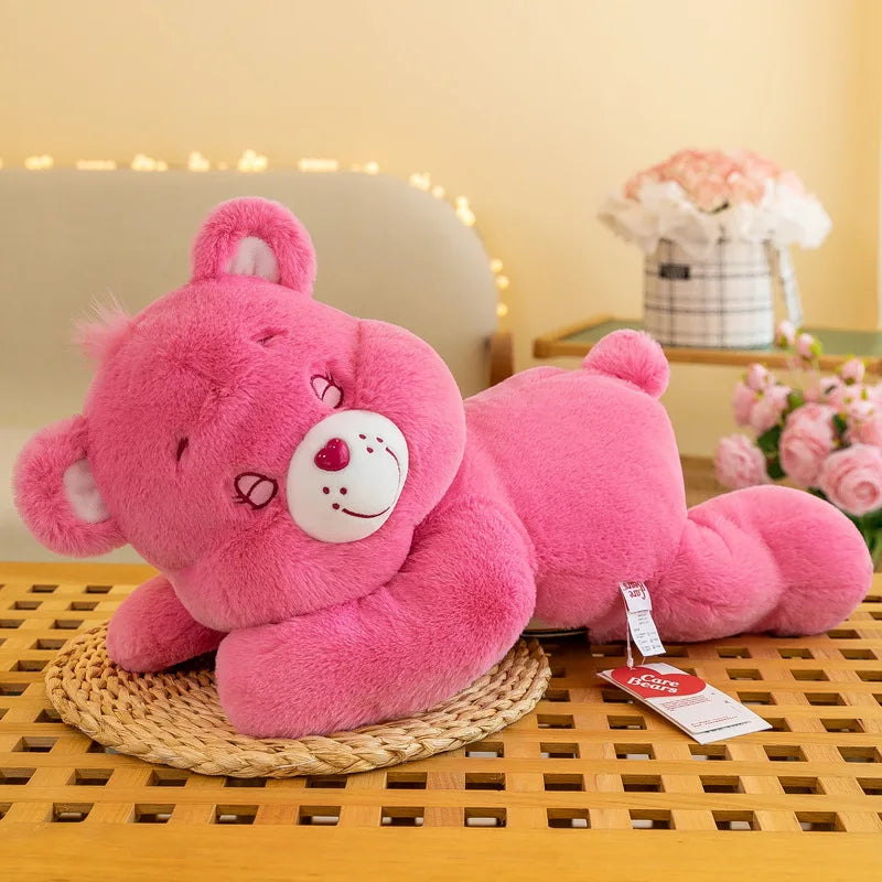 Genuine Care Bear 50/70 cm, lying down, with rainbow teddy bear. Can be used as a pillow or doll. Ideal birthday gift for children.