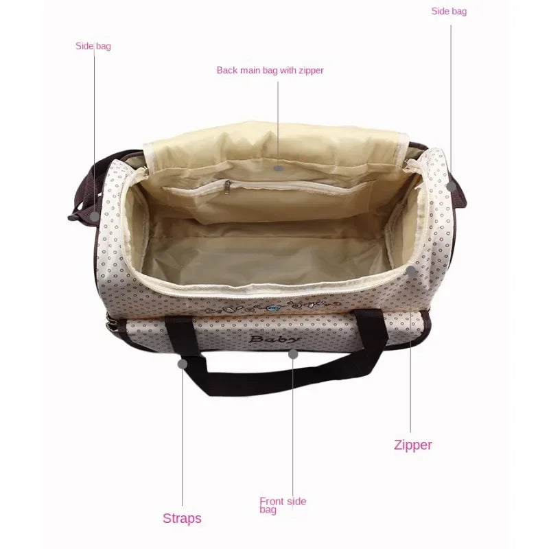 Waterproof Mother and Baby Bag, Multifunctional Small Mommy Bag, Huayao Bear Embroidered Maternity Bag, Travel Bag