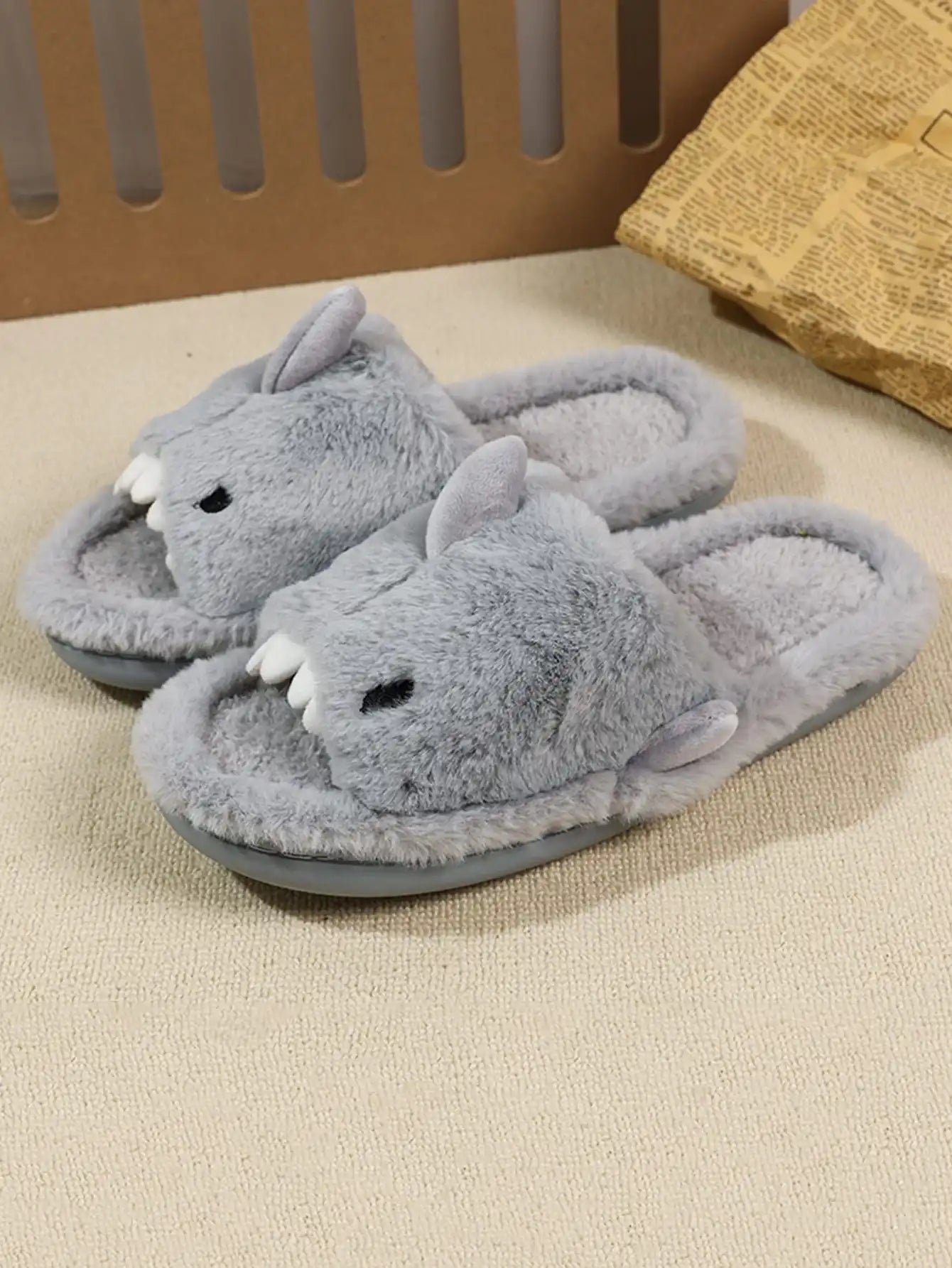 Men's cotton home slippers are soft, comfortable and warm, fun indoor, with a cartoon word