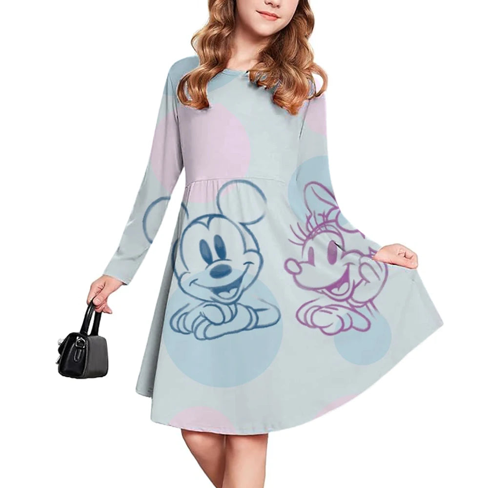 New Disney Mickey Mouse Children's Clothing Short Sleeve Dress for Girls 3-14 Years Old Children's Performance Clothes